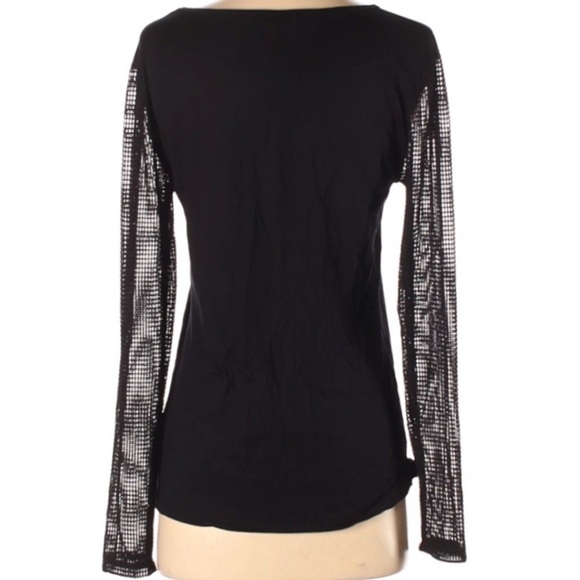 Milan Kiss Black Mesh Bodice Insert/Mesh Sleeves‎ Blouse Top Size Small - Picture 2 of 4